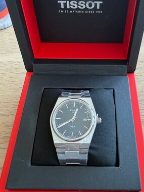 Tissot Silver PRX Quartz Watch with Dark Blue Dial